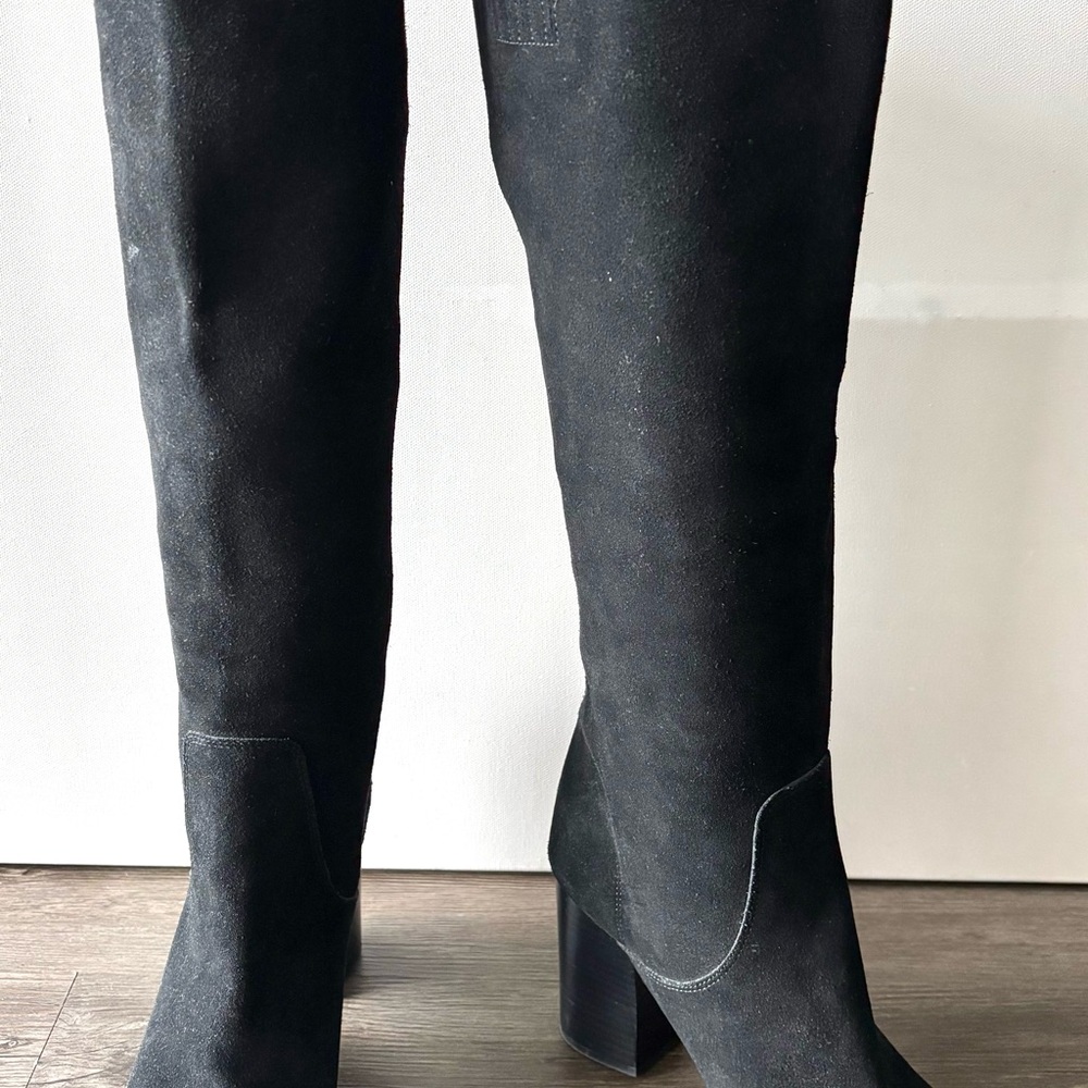 Michael Kors Black Suede Knee-High Boots Size 7M Block Heel Chic - Picture 10 of 12